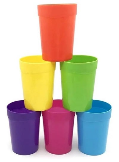 Buy 6 Pack Reusable Plastic Cup Colorful Stackable Drinking Glass Tumbler For Kids Children Toddler & Adult, Dishwasher Safe 400 ML (Multicolor) in UAE