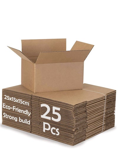 Buy [25 Pack] Brown Carton 25x15x15 cm Moving Boxes Cardboard Boxes Large Shipping Box Double Wall Shipping Box Mailing Boxes Recyclable Corrugated Cardboard Shipping Box for Packaging Storage Box in UAE