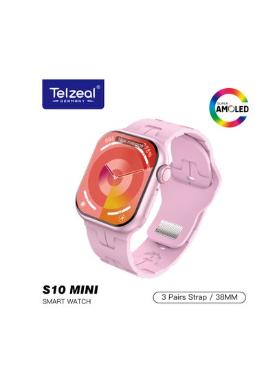 Buy Telzeal S10 Mini AMOLED Display AI Smart Watch With 3 Pair Strap with Wireless Charger For Ladies and Girls - Pink in Egypt