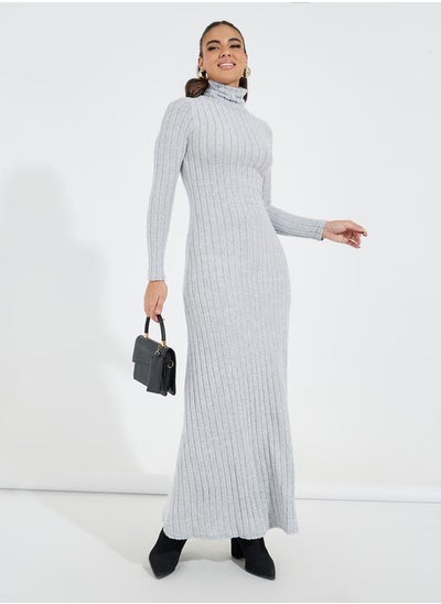 Buy Rib Turtle Neck Solid Maxi Dress in Saudi Arabia