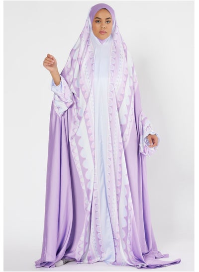 Buy Purple Satin Baghdad Prayer Dress With Travel Pouch in UAE