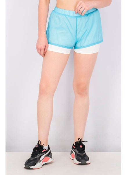 Buy Women Sports Fit Plain Pull On Short, Aqua in Saudi Arabia