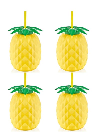 Buy Plastic Juice Bottle with Straw Pineapple Shape 4 Pcs Set 12,5X18,5 CM in Saudi Arabia