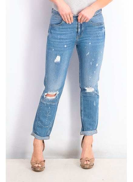 Buy Women Regular Fit Graphic Print Non,Stretchable Denim Jeans, Blue in Saudi Arabia