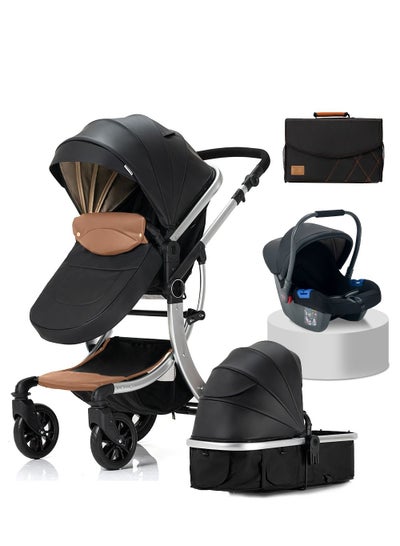 Buy Sturdy by FlyKids 3 in 1 Travel System with Convertible carrycot and Baby car seat rain Cover Parent Bag Adjustable Height Luxury stroller Foldable baby pram Travel system stroller in UAE