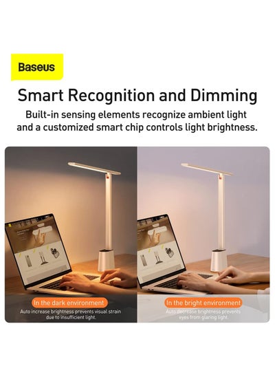 Buy Baseus LED Desk Lamp Auto-Dimming Table Lamp Eye-Caring Smart Lamp Touch Control 47" Wide Illumination 250 Lumens 5W 3 Color Modes for Home Office, Living Room, Bedroom, Painting White in Egypt