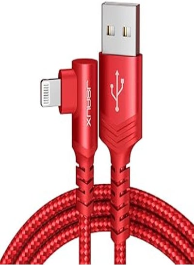 Buy Jsaux flex series cable - mfi usb-A- to lightining cable - 3a pd right angle (90 degree) fast charging durable nylon braided cable, 1.2m red in Egypt