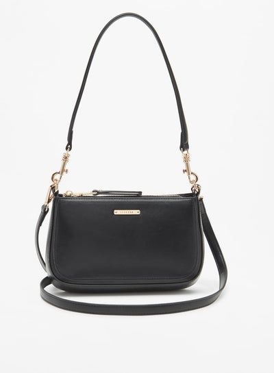 Buy Women's Solid Shoulder Bag with Detachable Strap and Zip Closure in UAE