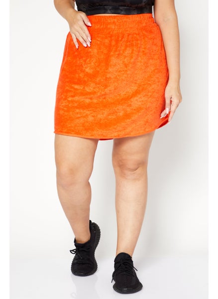 Buy Women Curve Textured Mini Skirt, Orange in UAE