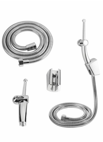 اشتري Handheld Bidet Sprayer Hose Wall Holder Kit, Multi-Functional Wall Mount Toilet Sprayer Set Precise Pressure Control Spray with Hose and Bracket Holder for Personal Hygiene في الامارات