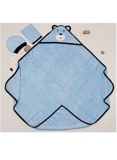 Buy Baby towel with hat and loofah (blue) in Egypt