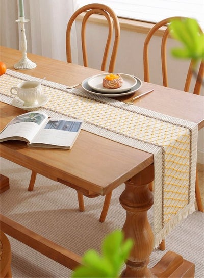 Buy Cotton Linen Table Runner Splicing Weave Tassel The Tablecloth 180 x 30 cm in UAE