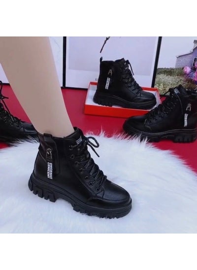 Buy 2024 Womens Plush-Lined Leather Ankle BootsBlack (single) Black (single) in UAE