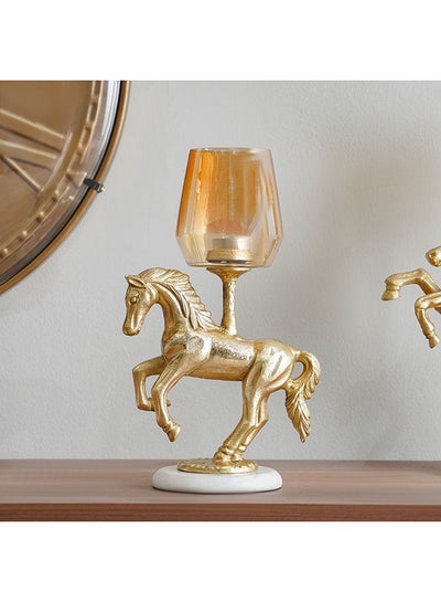 Buy Ahsina Horse Décor Candle stick Holder Farmhouse Decor for Home Wedding Party Anniversary Housewarming Gold 20X13X32Cm in UAE