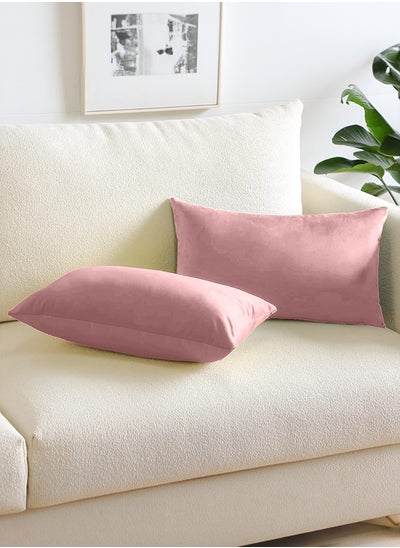 Buy Set of 2 Pieces Rectangular Soft Velvet Decorative Cushion with Solid Design and Attractive Colors in Saudi Arabia