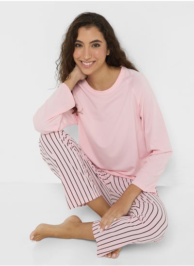 Buy T-Shirt & Stripe Pyjama Set in UAE