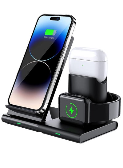 Buy Wireless Charger Stand Qi Fast 3 in 1 Wireless Charging Station Dock for iWatch 8/7/6/5/4/3/2/SE, for iPhone 14/14 Pro/13/13 Pro Max/12 Pro/11/XS/X/8/SE, Airpods Pro/3/2, Galaxy S22+/S21/S20 in UAE