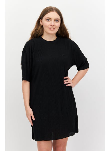 Buy Women Sportswear Fit Short Sleeve Textured Mini Dress, Black in Saudi Arabia