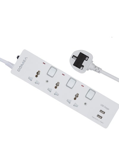 Buy Multi-Way Power Extension Strip, 3 Outlet + 2 USB Port, Universal Socket Design, 3-Meter Cable - Surge Protected, Charging Station for Home, Office, Kitchen, Apartment - White-AX134 in UAE