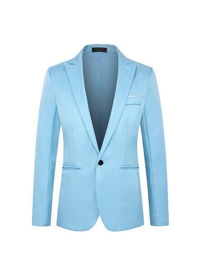 Buy Suit Mens Business Casual Single Button White Suit Korean Style Slim Fit Plus Size Professional Dress Groom Dress Fashion Sky Blue in UAE