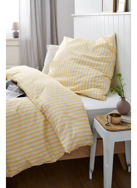 Buy Single Reinforce Stripe Duvet Set 155 x 220 cm, Yellow and White in UAE