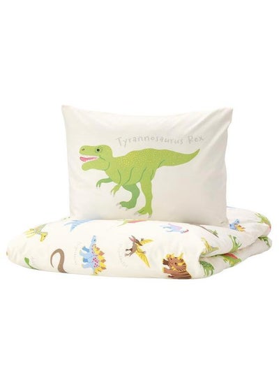 Buy Duvet Cover And Pillowcase Dinosaurs/White 150X200/50X80 Cm in Saudi Arabia