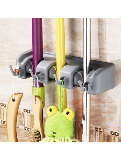 Buy TYCOM mop and Broom Holder Wall Mount Heavy Duty Broom Holder Wall Mounted Broom Organizer Home Garden Garage Storage Rack 4 HOOKS (GRAY) in UAE