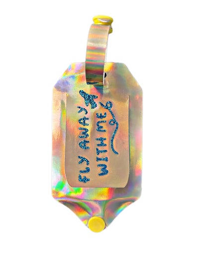 Buy Faux Leather Luggage Tag Handmade Holographic Fly Away with Me in UAE