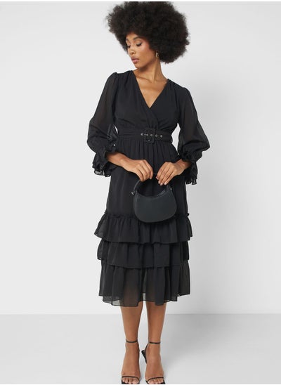 Buy Ruffle Hem Belted Dress in UAE