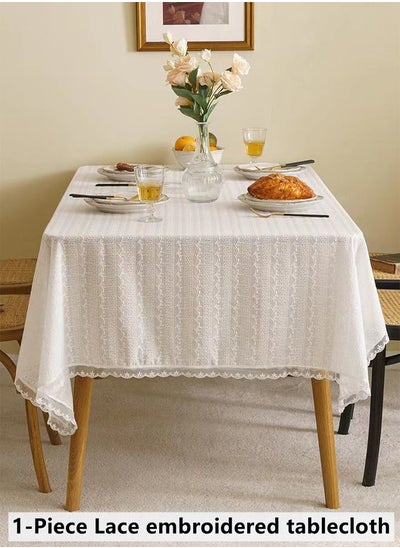 اشتري 1-Piece Embroidered Table Cloth Lace Table Cloth White 140 x 200 cm في الامارات