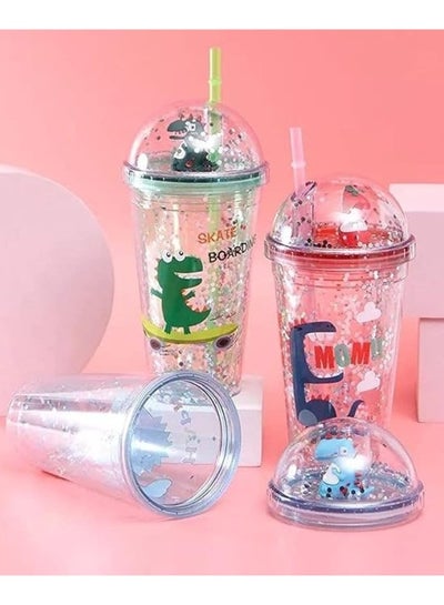 اشتري Acrylic cup with lid and straw, capacity 450 ml, for iced drinks, with a wonderful multicolored design في مصر