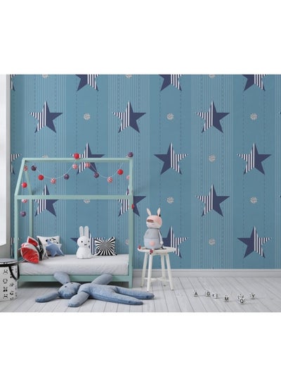 Buy Seamless Pattern On Stripe Background With Star Fabric Wallpaper Covers An Area ​​Up To 4.2Mx3M With Adhesive And Smoothing Tool in Egypt