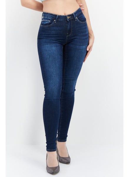 Buy Women Skinny Fit Stretchable Washed Denim Jeans, Blue in UAE