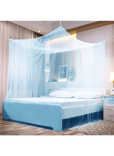 Buy Rectangular Mosquito Net for Single Queen King Size Beds or Outdoor Polyester Blue in Saudi Arabia