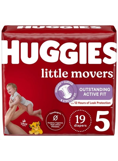 اشتري Huggies Size 5 Diapers, Little Movers Baby Diapers, Size 5 (27+ lbs), 19 Count في الامارات