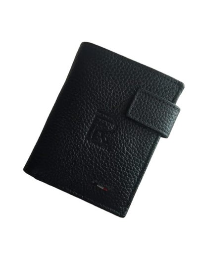 Buy Tri-Fold Black Leather Wallet For Mens, Black Leather Grain Popper Wallet in UAE