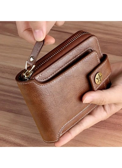 Buy Men's Fashionable Tree Pattern Zipper Buckle, PU Credit Card Card Holder, Small Zipper Coin Storage Zipper Button Closure Business Wallet in UAE