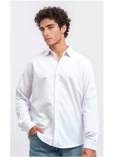 اشتري Solid Long Sleeves Cotton Buttoned Shirt - White في مصر