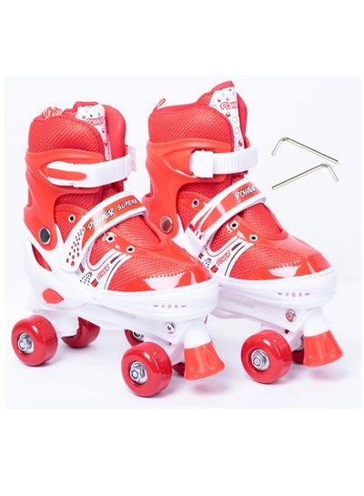 Buy Adjustable Roller Skate Shoes 2-Rows 4-Wheels, Red/White, Size Small 31-34 in Egypt
