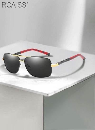 Buy Men's Polarized Rectangular Sunglasses UV400 Protection Sun Glasses with Metal Frame Fashion Anti-Glare Eyewear for Men Driving Fishing Traveling 65mm in Saudi Arabia