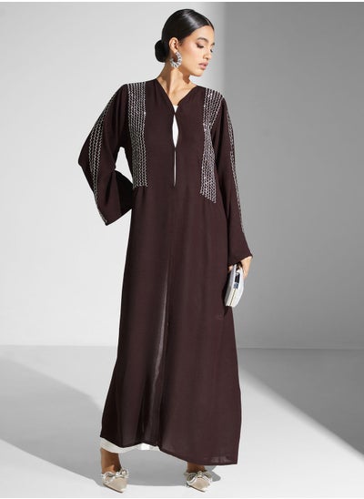 Buy Embellished Button Detail Abaya in UAE