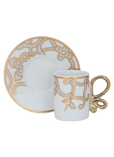 Buy A set of white porcelain coffee cups with golden pattern, 12 pieces in Saudi Arabia