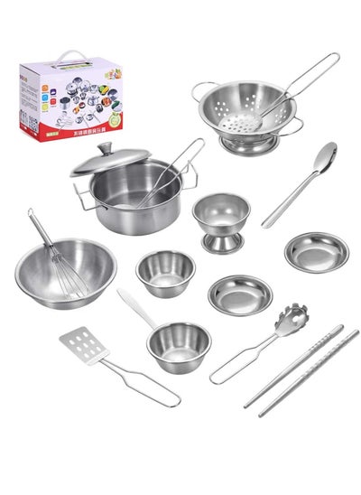 Buy Kitchenware Cookware Cooking Toys 16 Pcs Stainless Steel Pretend Play Kitchen Toys Mini Model Children Kids Pot Pan in Saudi Arabia