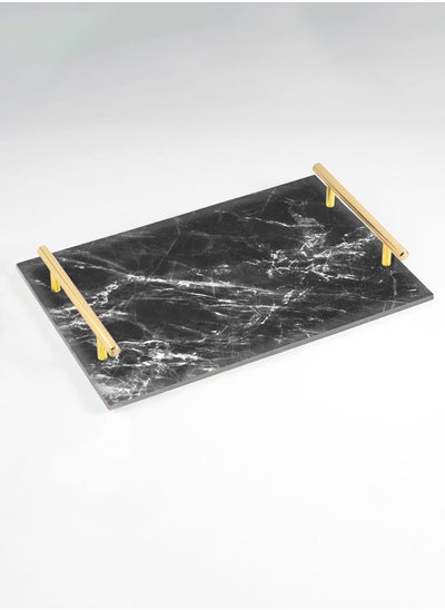 اشتري Decorative Acrylic Serving Tray with Gold Color Metal Handles Marble Cracks 20x30cm في السعودية