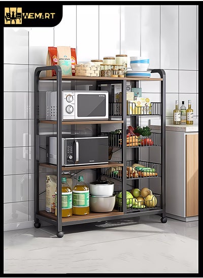 اشتري 5 Layer Shelf Storage Shelving Unit With Wheels, Storage Microwave Stand, Utility Storage Shelf Rack with 4 Mesh Baskets and for Kitchens Storage, Black (90*30*130) في السعودية