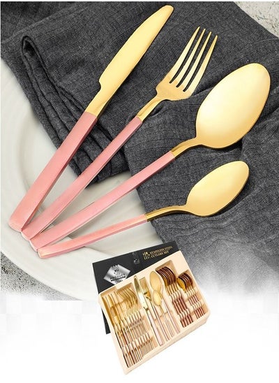 Buy 24-Piece Cutlery Set Gold/Pink in Egypt