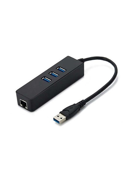 Buy 3-Port USB Network Adopter 3.0 Gigabit RJ45 1000Mbps Ethernet LAN Wired Connector Switch Black Compatible with MacBook, PC, Windows, Chromebook, IOS, Stable Driver in Saudi Arabia