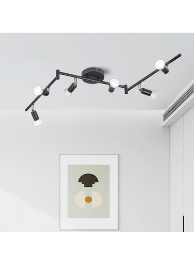 Bricosmocon 6-Light Black Track Lighting Kit – Adjustable Rotatable Heads, GU10 Base, Flush Mount Ceiling Fixture For Kitchen, Living Room & Bedroom (Bulbs Not Included)