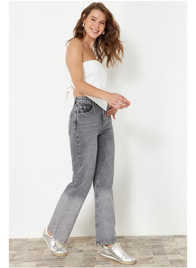 Buy Gray More Sustainable Color Blocked High Waist Wide Leg Jeans TWOSS24JE00315 in Egypt