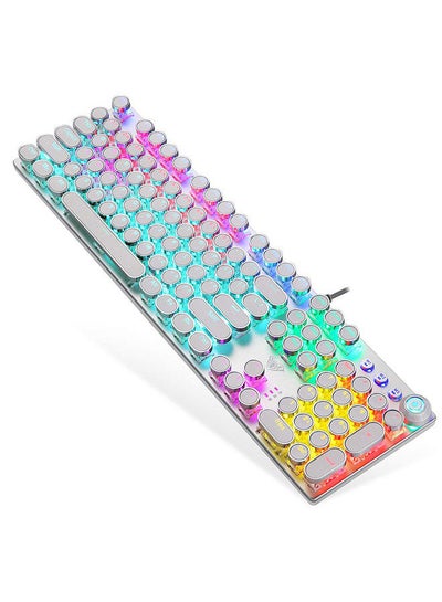 اشتري F2088 104 Keys Wired Gaming Mechanical Punk Round Keyboard Mixed Light Effect Metal Panel with Wrist Pad White(Blue Switches) في السعودية